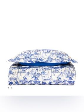 Coniglio Palm Beach Ecru Blue Toile Print Cotton Duvet Cover Set - Queen